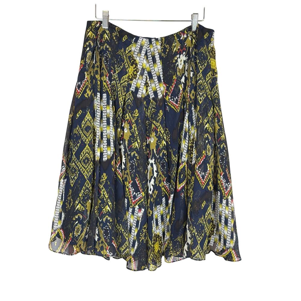 Anne Klein 100% Silk Multicolor Pattern Midi Skirt Size 8